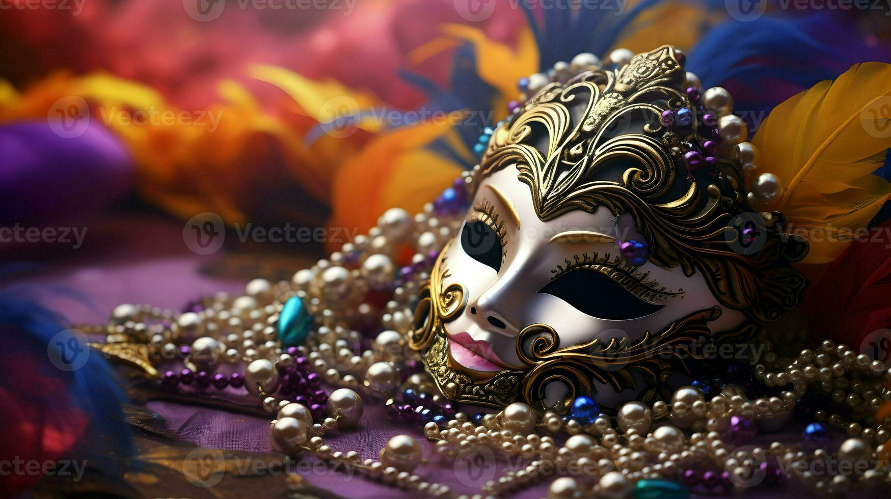 AI generated A festive, Mardi Gras or carnival female mask . Venetian mask for Mardi Gras party arrangements photo