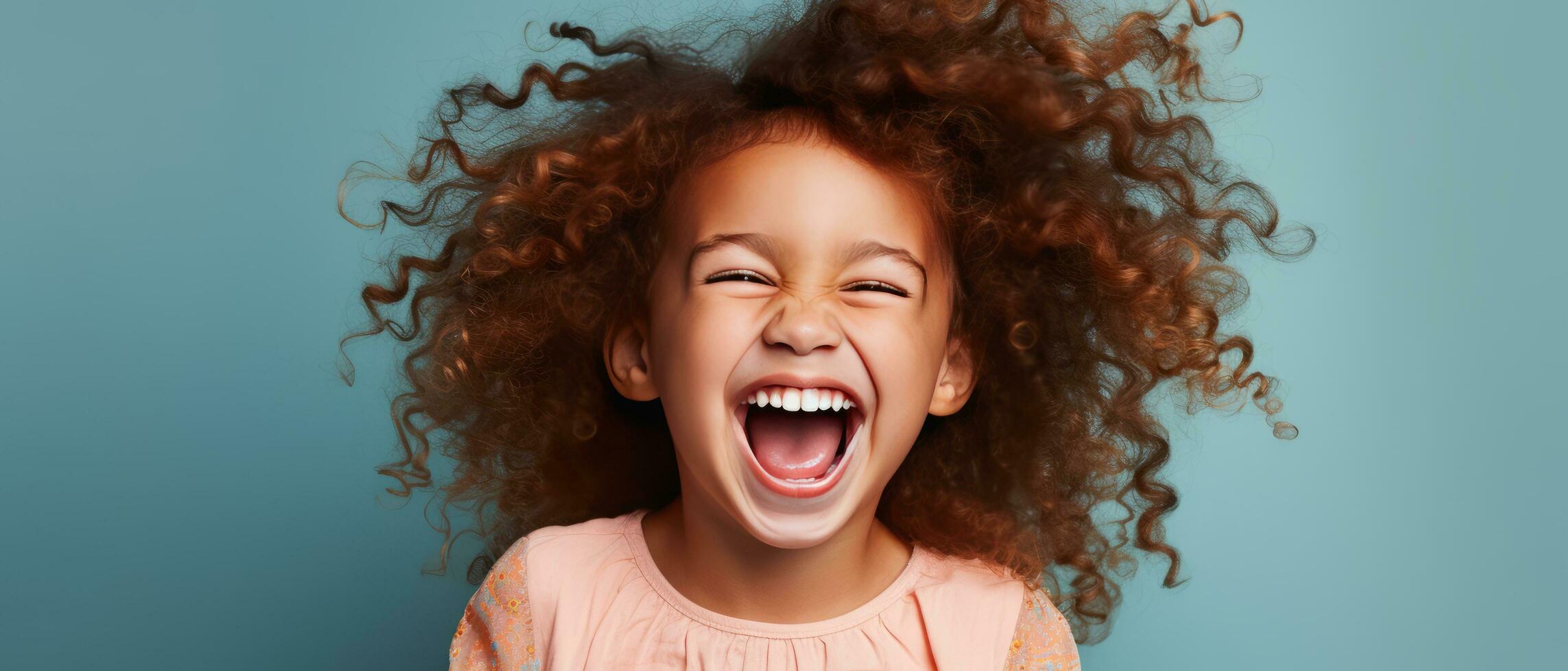AI generated tiny girl laughing with a big smile photo