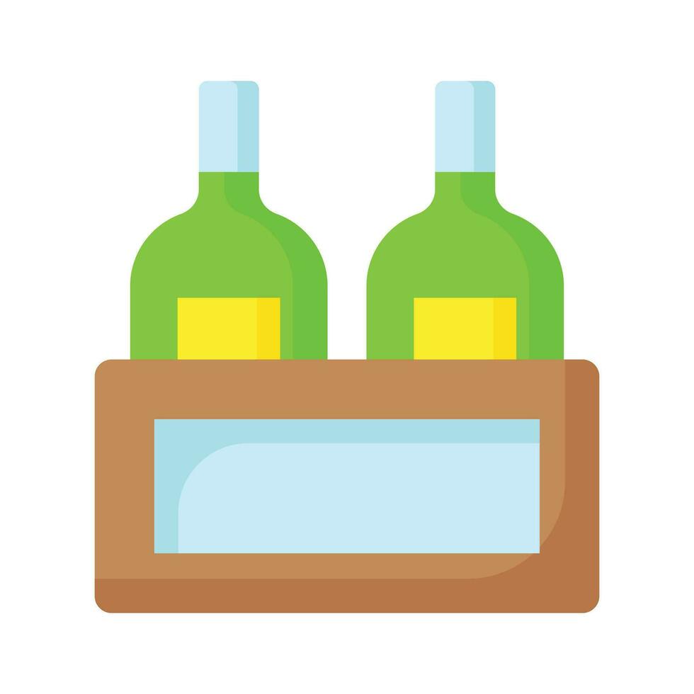 Editable icon of wine bottles crate, beer bottles inside wooden crate vector