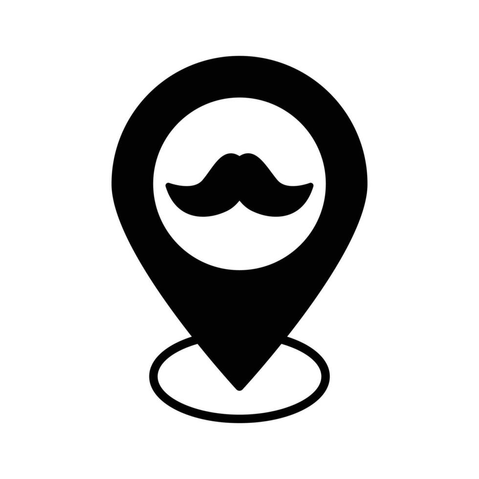 Barbershop location, salon point, Mustache inside map pin, hairdresser location vector