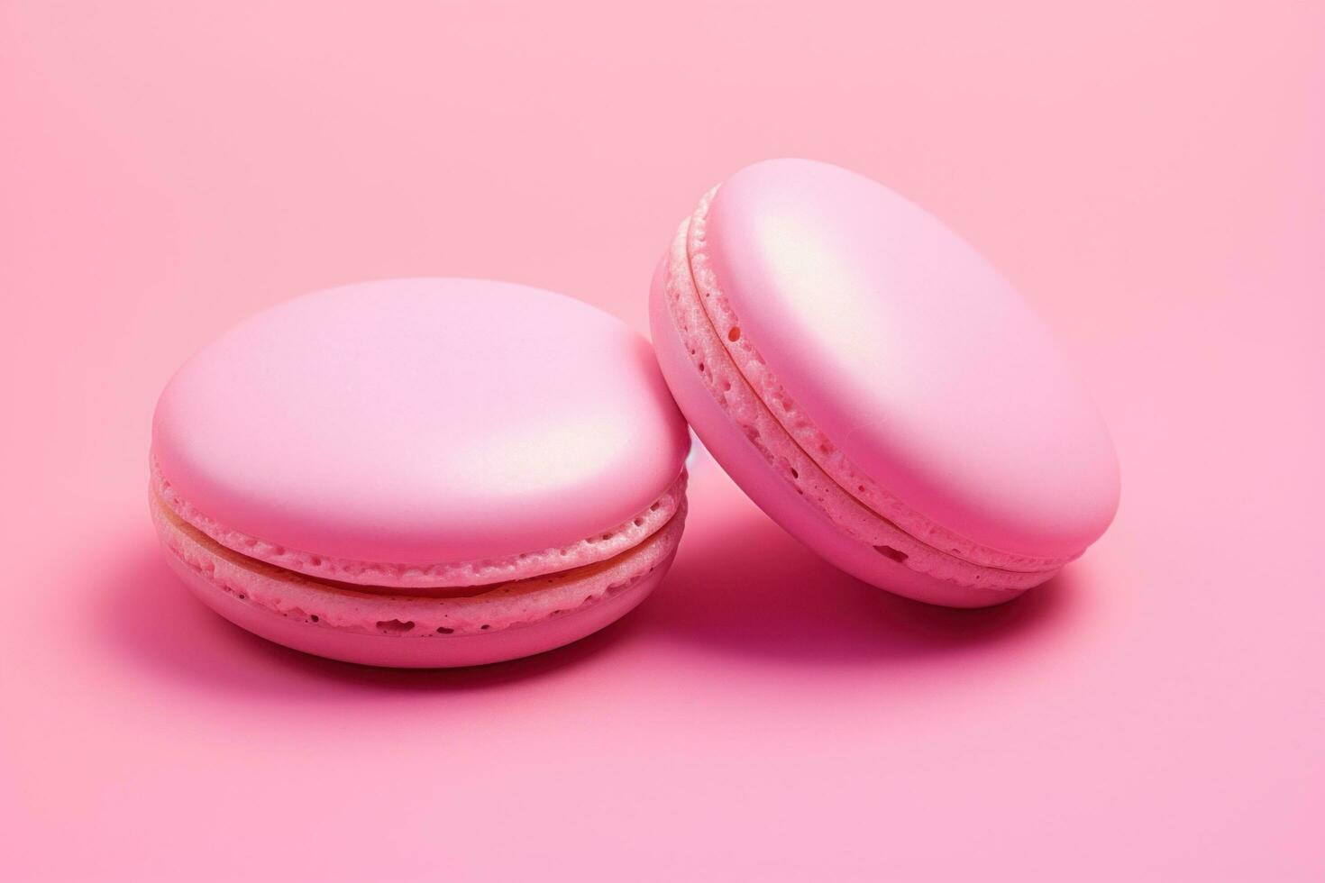 AI generated two small pink macarons on a pink background photo