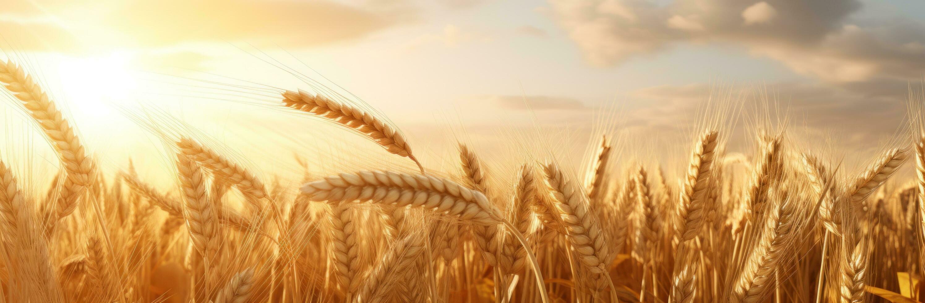 AI generated wheat in a field with the sun behind it photo