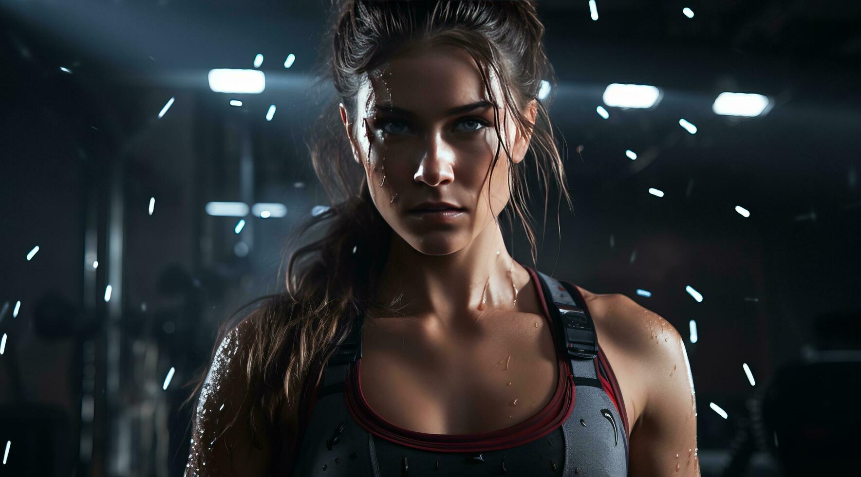 AI generated the woman is fighting with a boxing bag in a gym photo