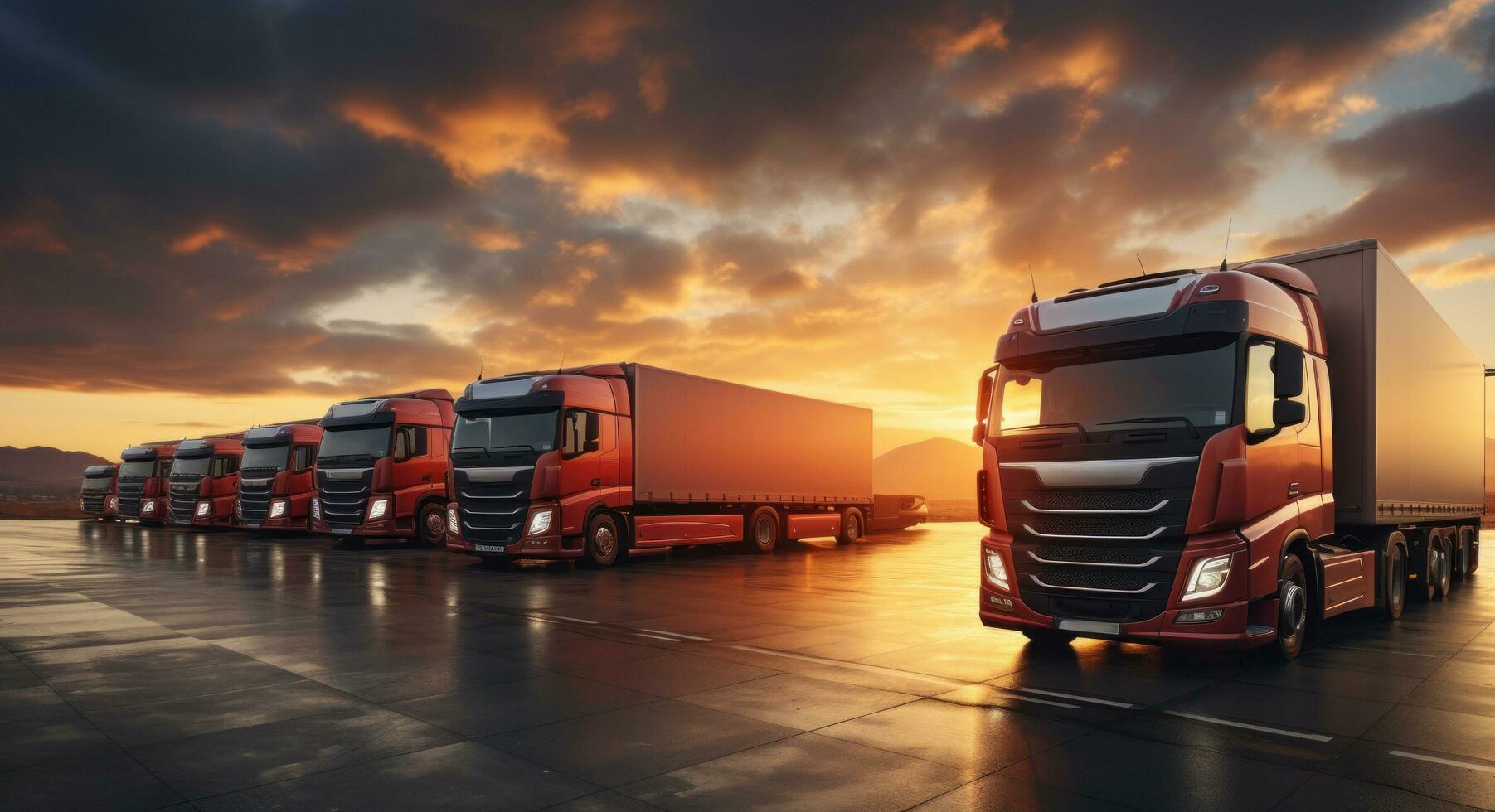 AI generated trucks at sun down photo