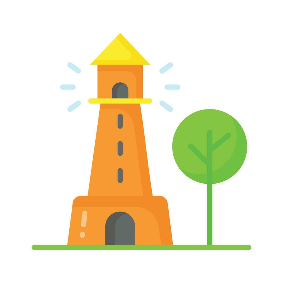 A tower containing a beacon light to warn or guide ships at sea, well designed icon of lighthouse vector