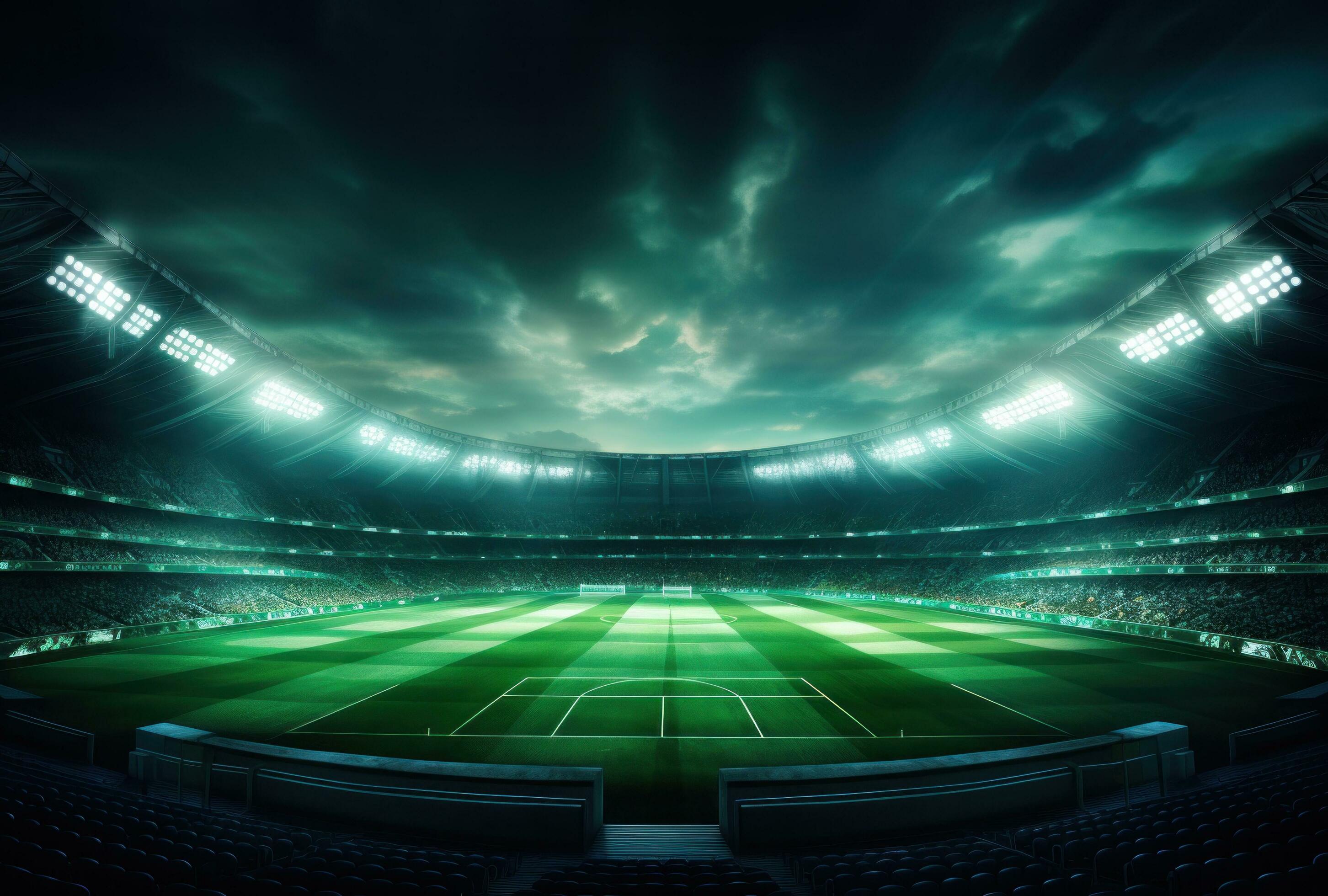 AI generated an empty soccer stadium with spotlights 35828512 Stock