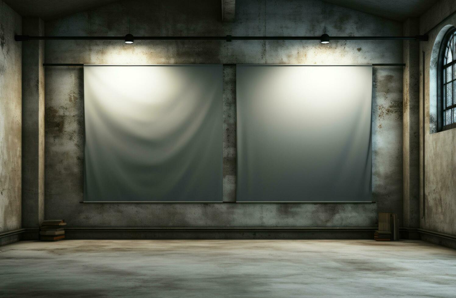 AI generated two banner stands in a room in the background photo