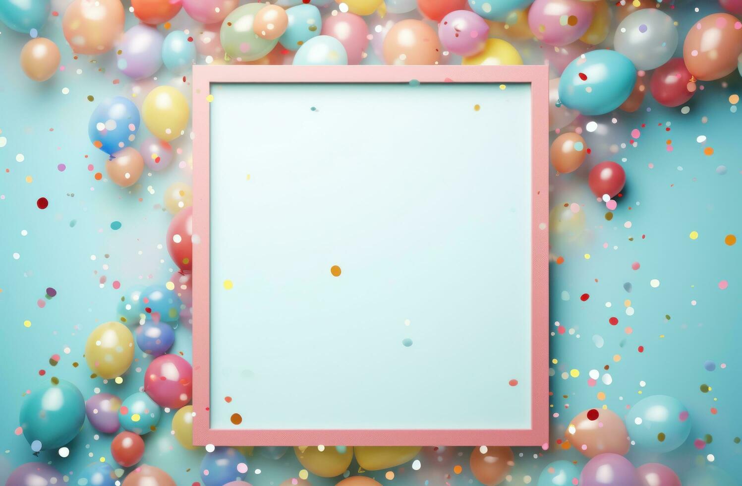 AI generated a colorful balloon frame laying on a blue background, photo