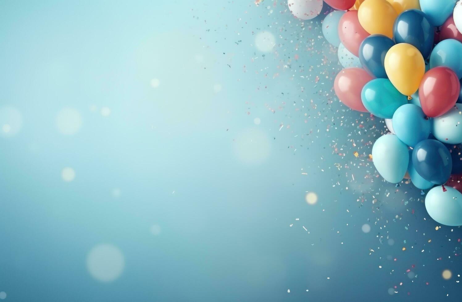 AI generated a colorful balloon frame laying on a blue background, photo