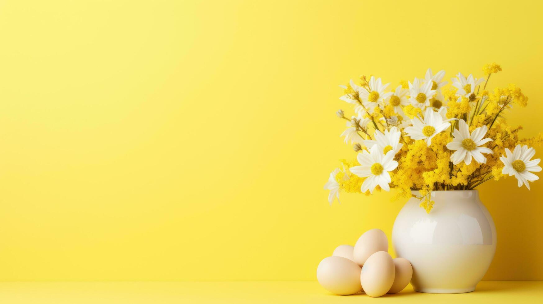 ai generado un vibrante Pascua de Resurrección huevo y flor arreglo foto