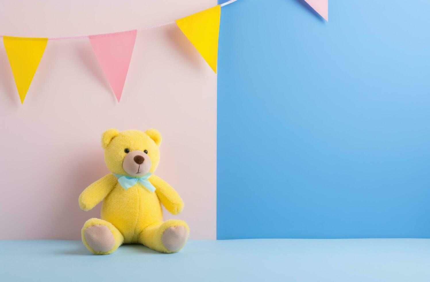 AI generated a stuffed animal bear with blue bunting in a blue and white area, photo