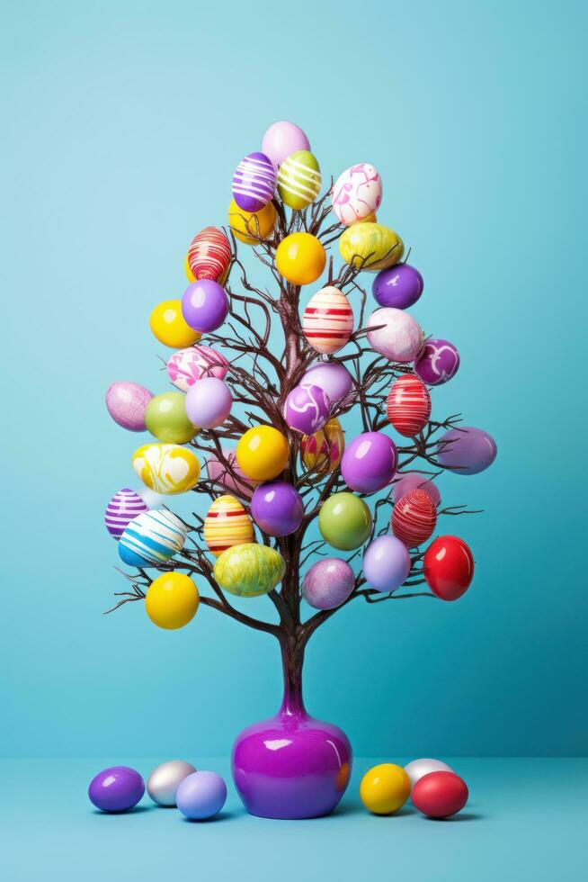 AI generated A vibrant image of a decorated Easter egg tree photo