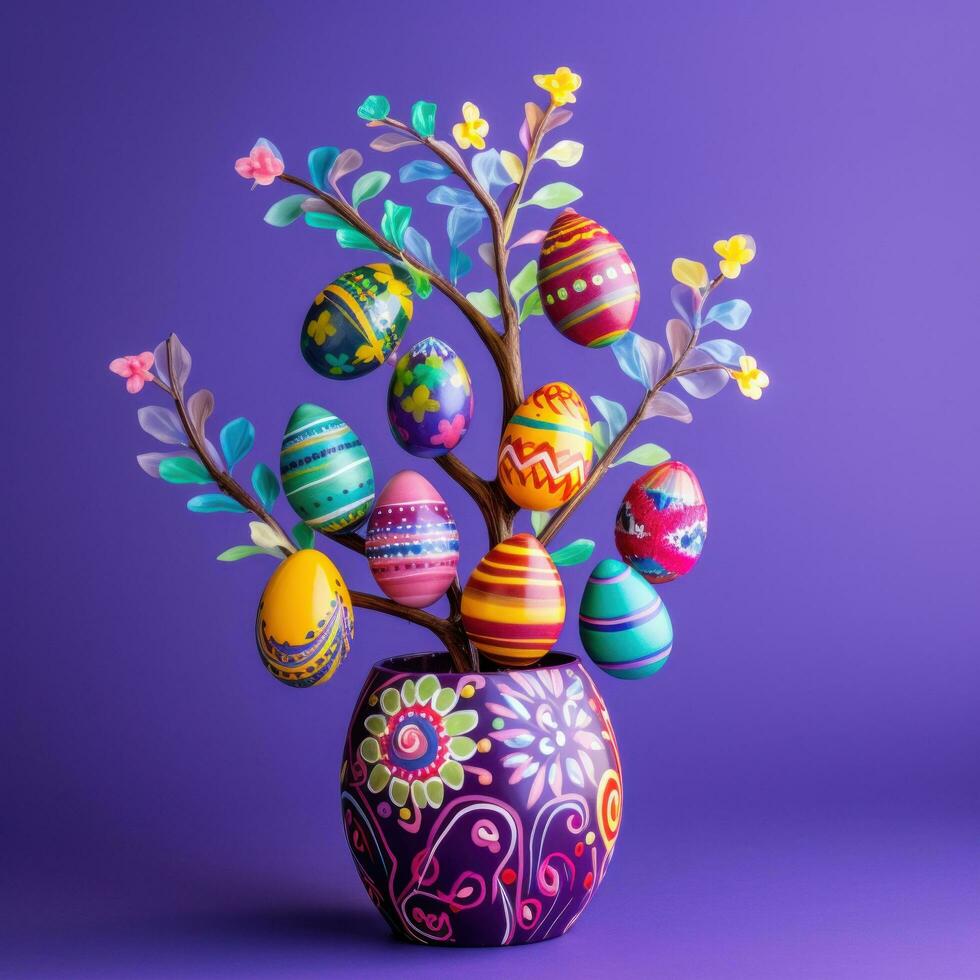 AI generated A vibrant image of a decorated Easter egg tree photo