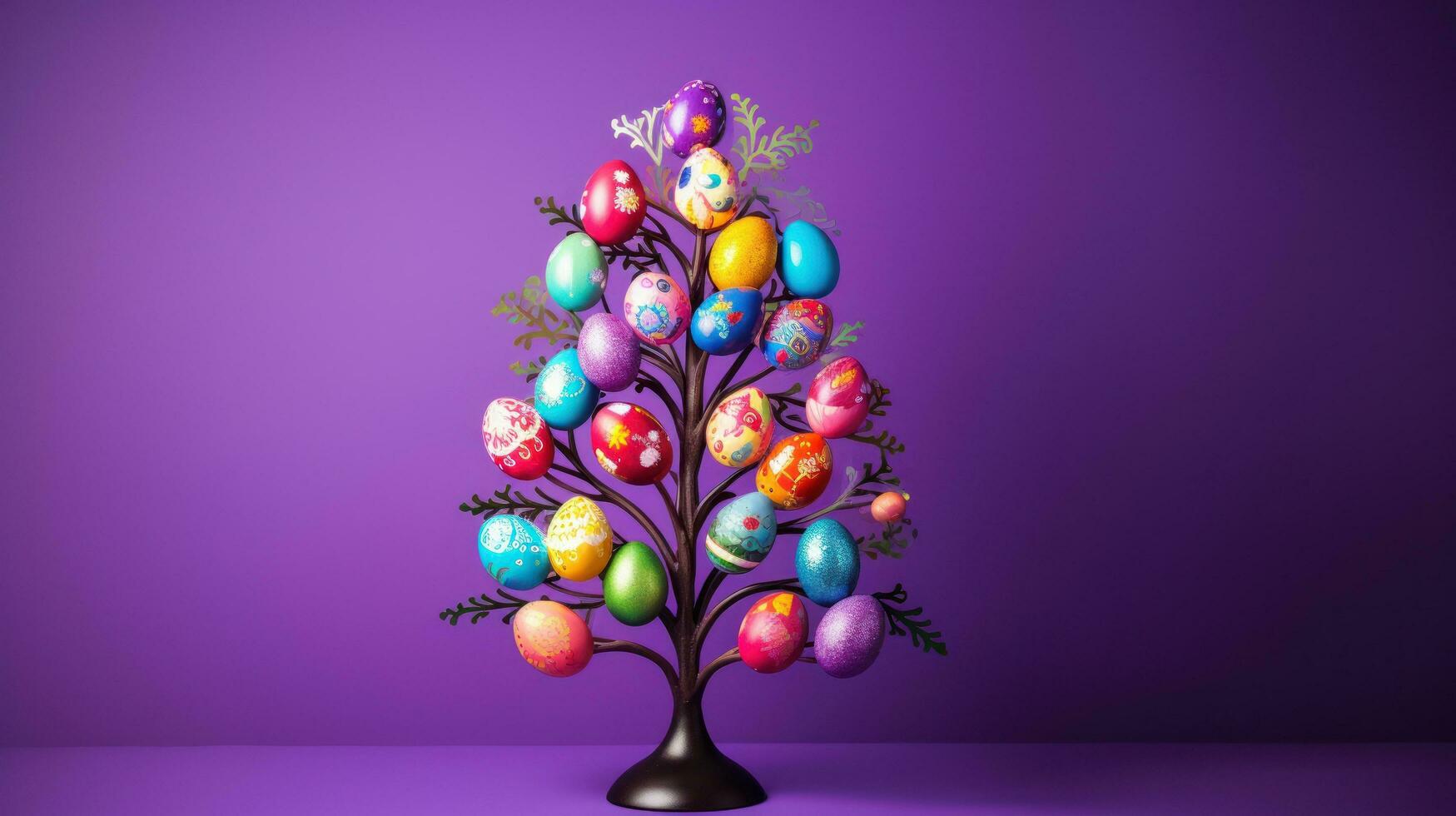 AI generated A vibrant image of a decorated Easter egg tree photo