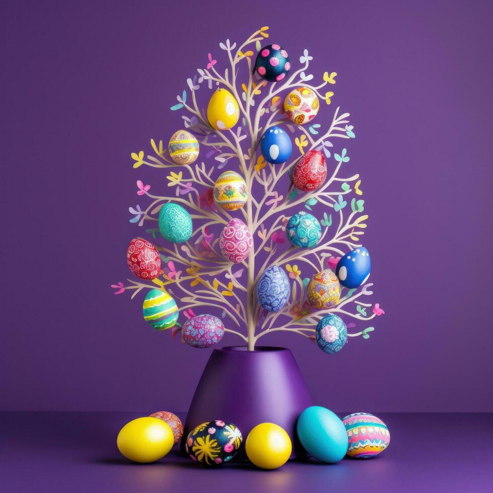 AI generated A vibrant image of a decorated Easter egg tree photo