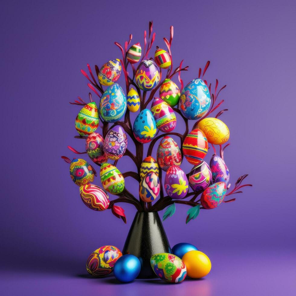 AI generated A vibrant image of a decorated Easter egg tree photo