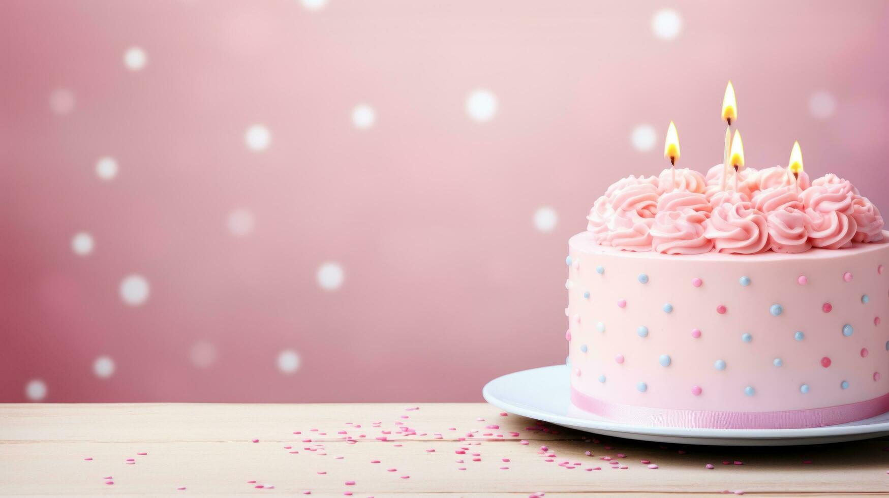 AI generated birthday cake pastel background with copy space photo