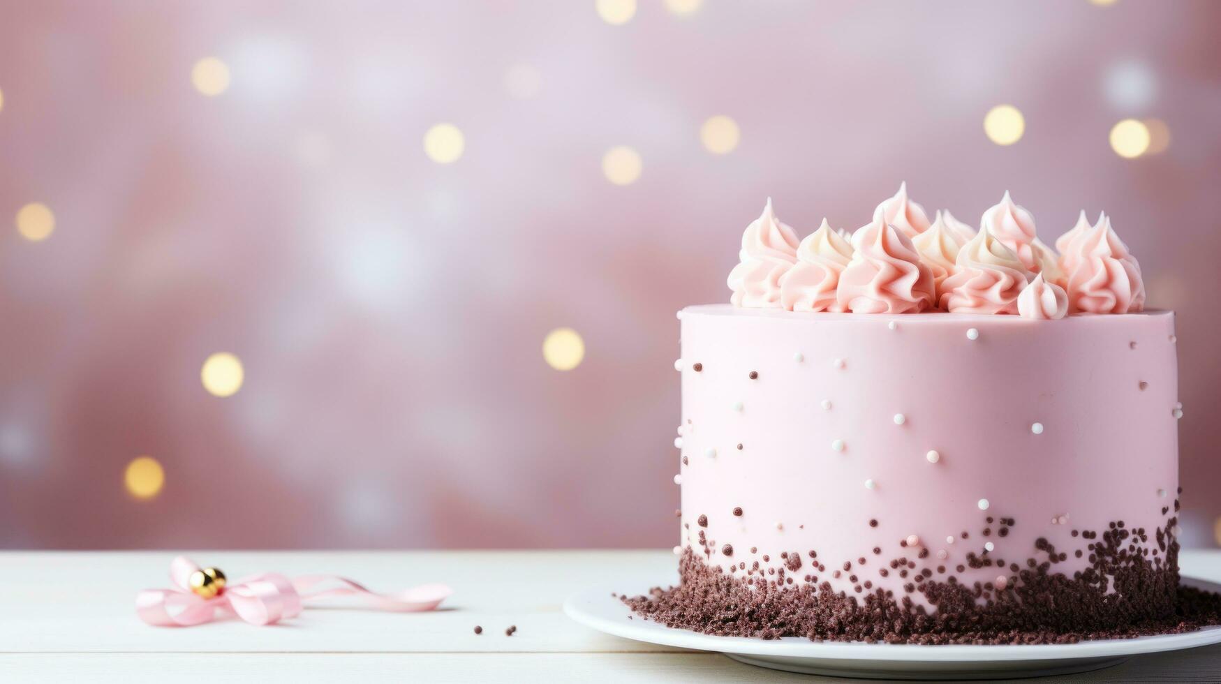 AI generated birthday cake pastel background with copy space photo