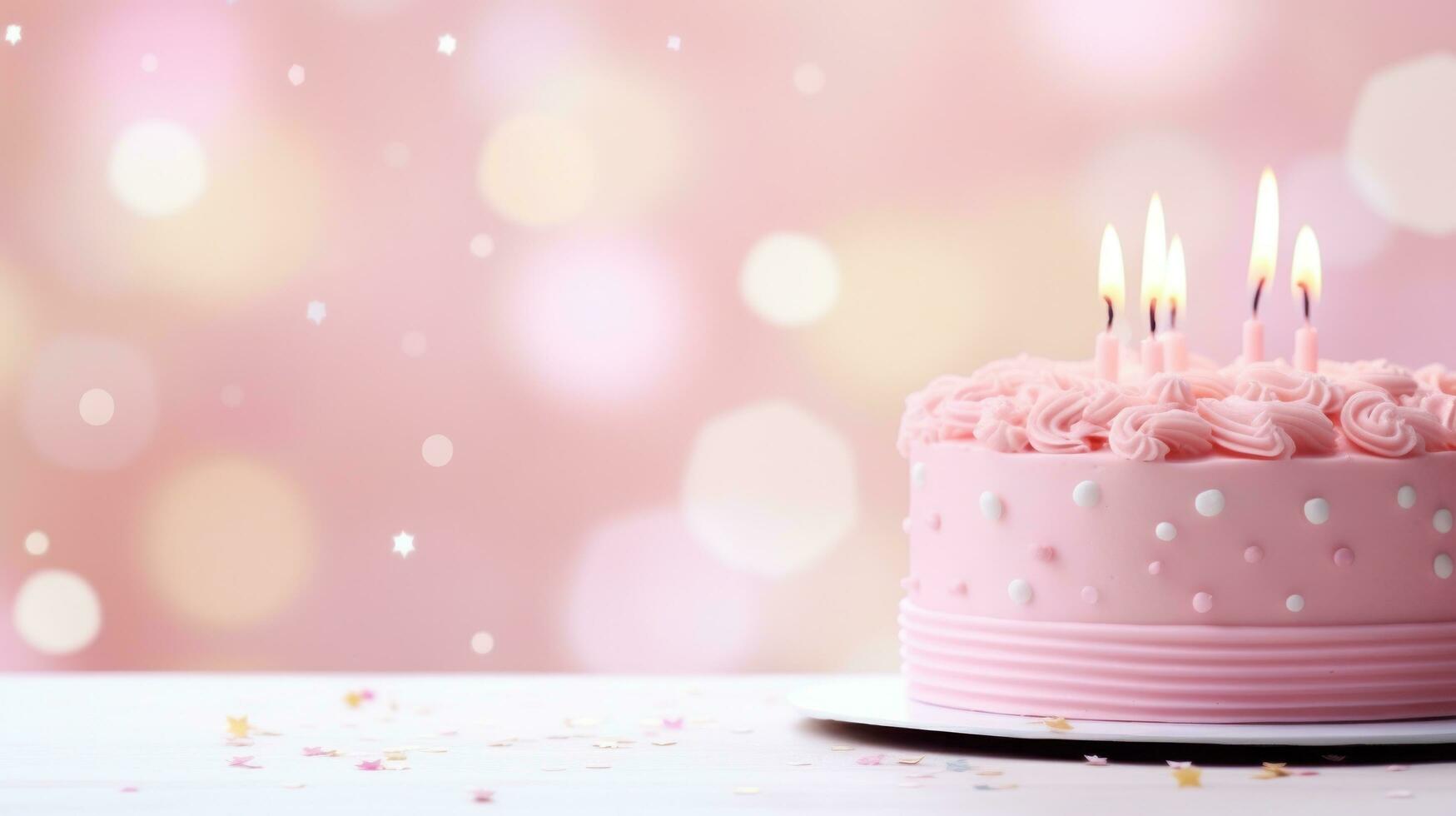 AI generated birthday cake pastel background with copy space photo