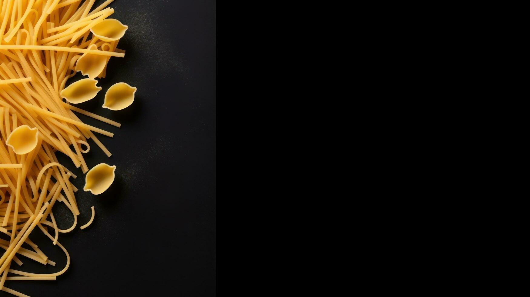 AI generated pasta on black background with copy space photo