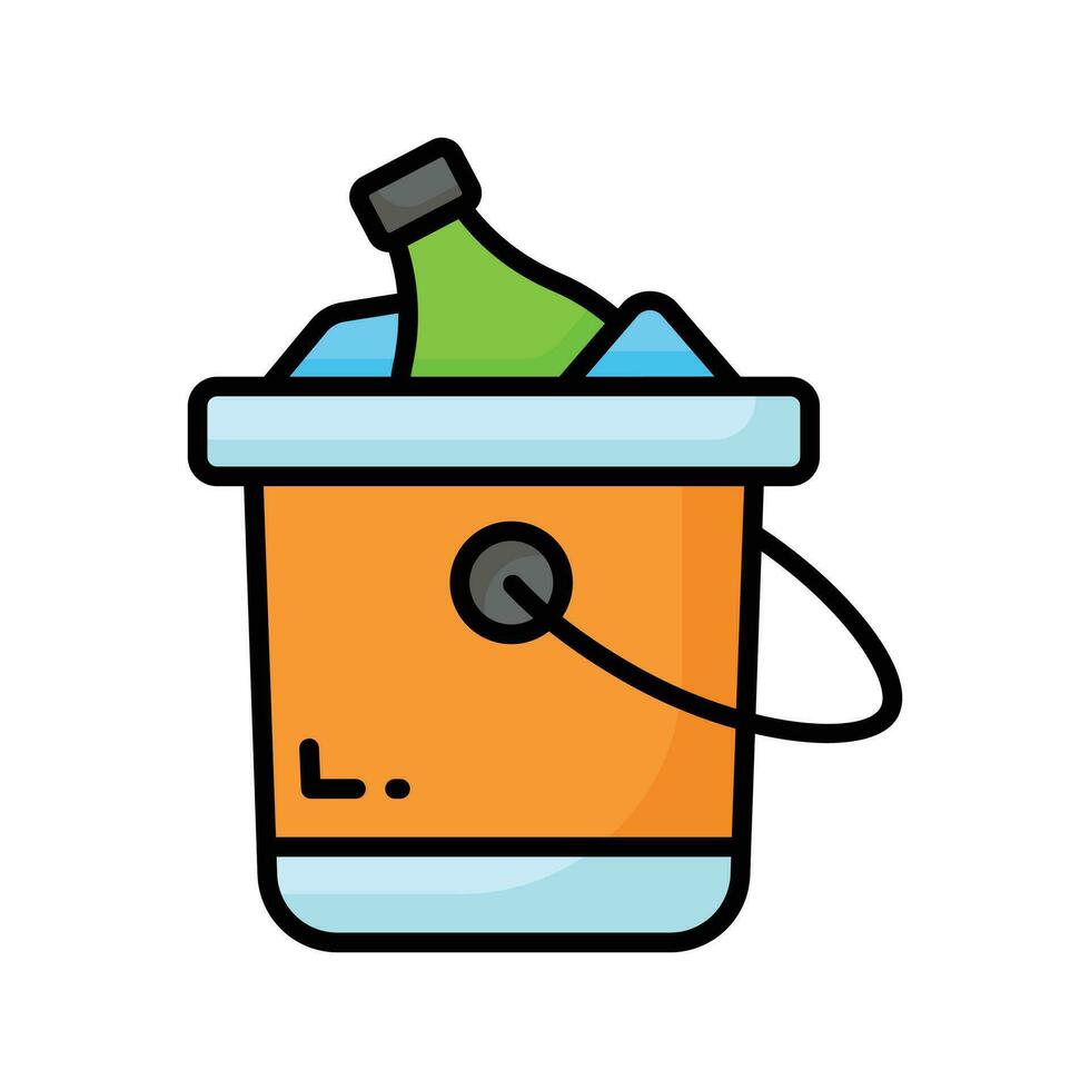 Editable icon of wine bottle bucket, beer bottles inside ice bucket vector