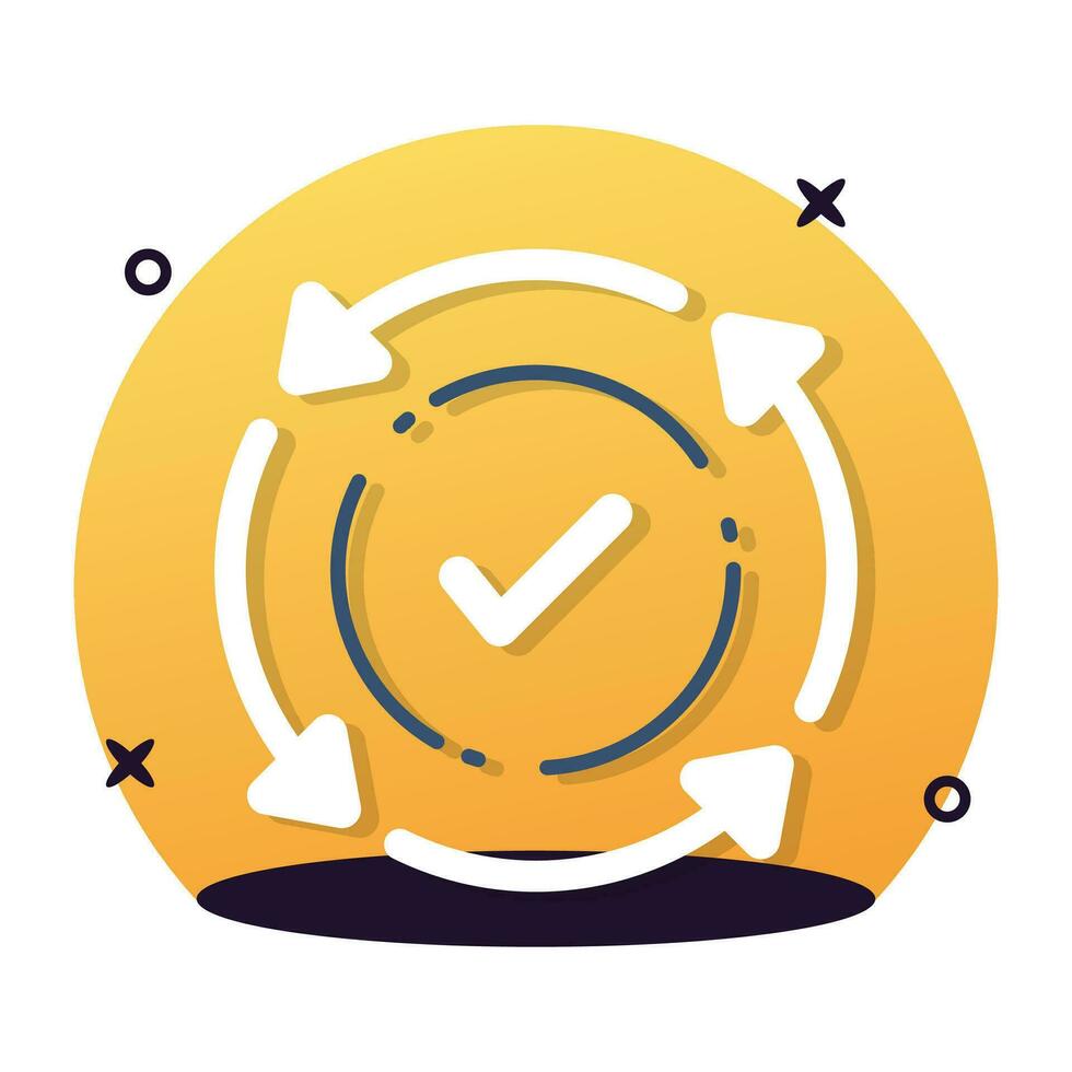 Check mark inside circle depicting concept flat icon of verified vector