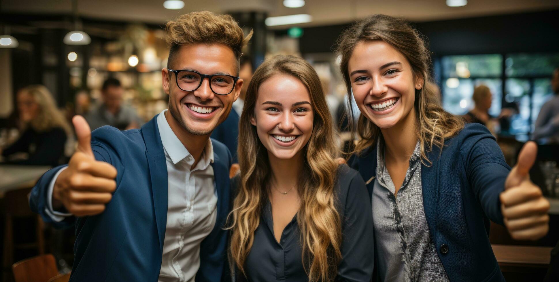 AI generated group of young adults sitting together with laptop in an office photo