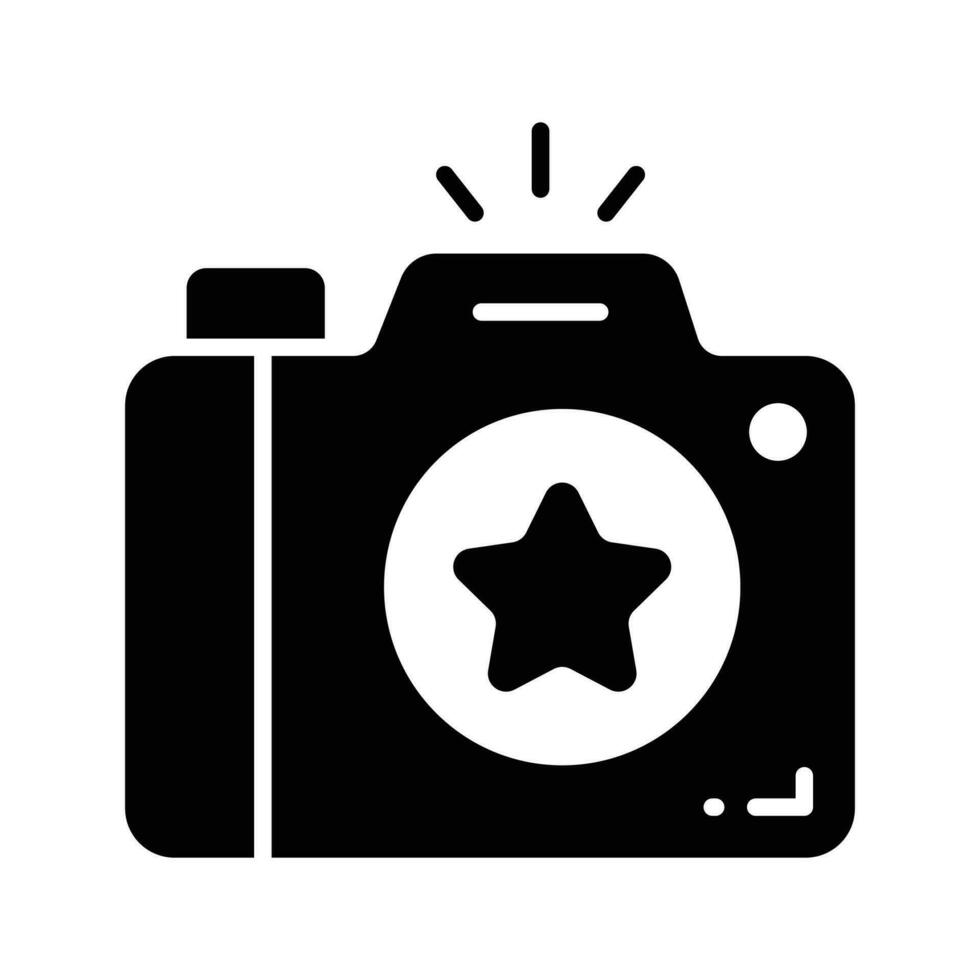 Photo camera with lens and button showing concept icon of photography in trendy style vector