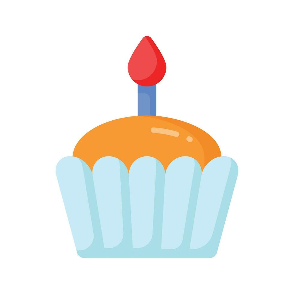 Grab this carefully crafted icon of cupcake, small cupcake with candle on it, birthday cake vector design