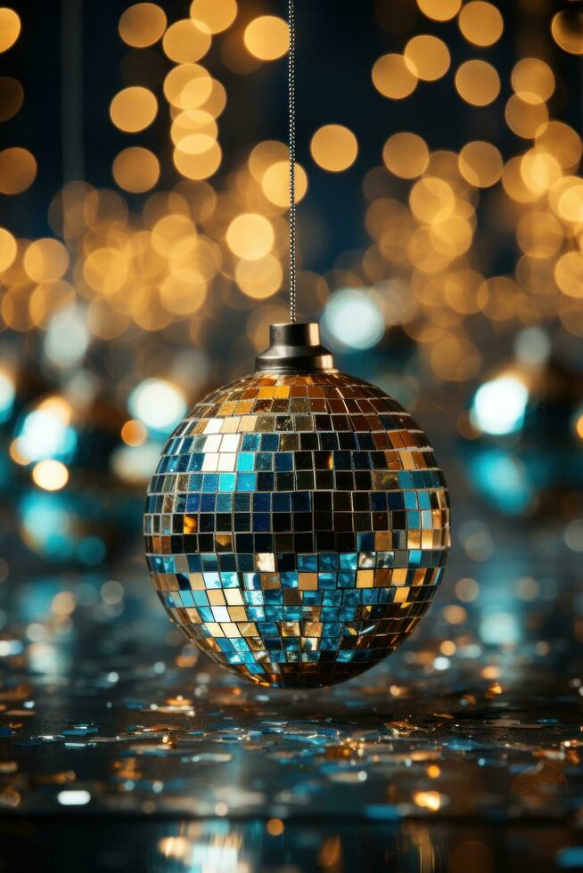 AI generated disco ball background with copy space photo