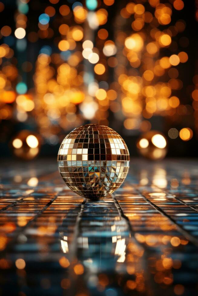 AI generated disco ball background with copy space photo