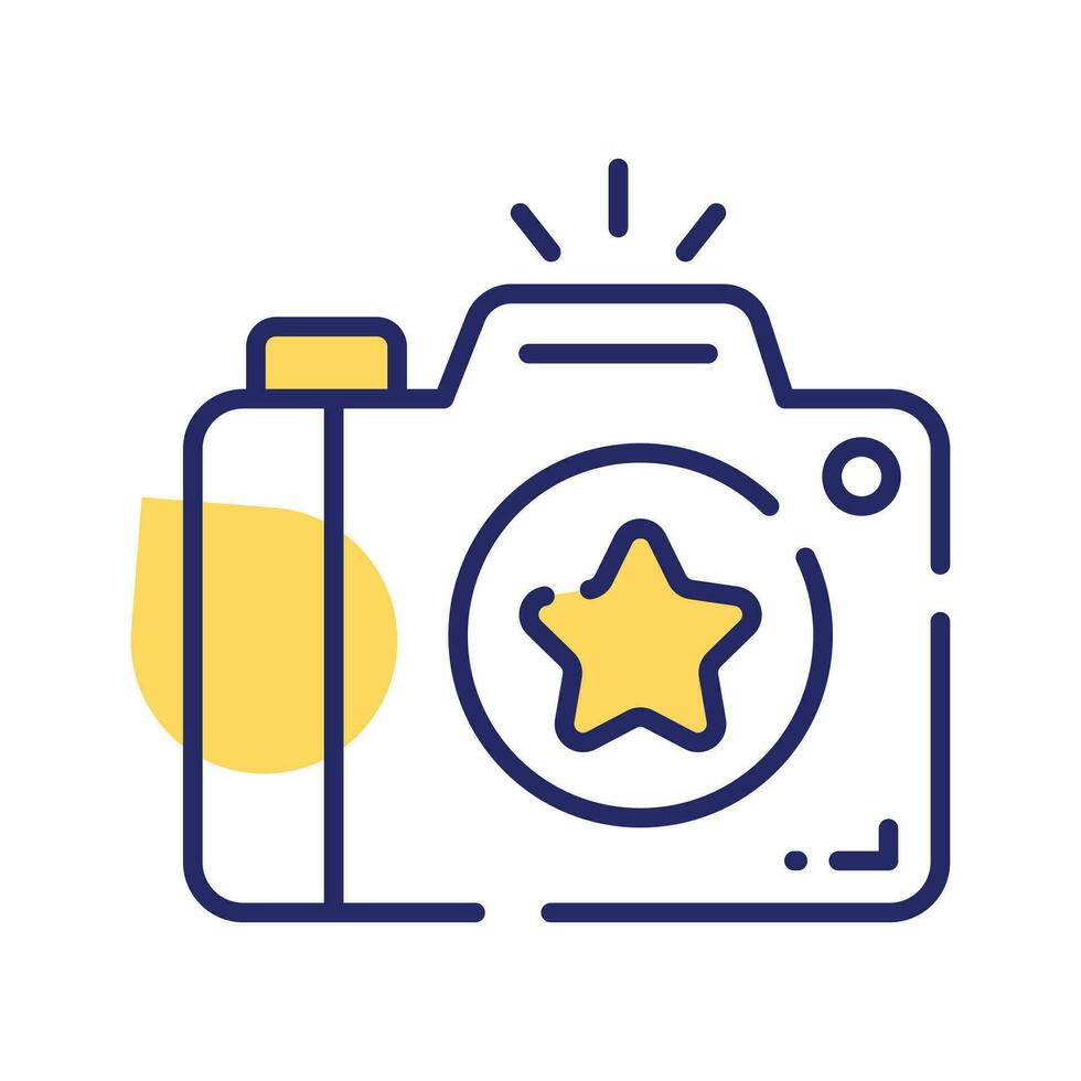 Photo camera with lens and button showing concept icon of photography in trendy style vector