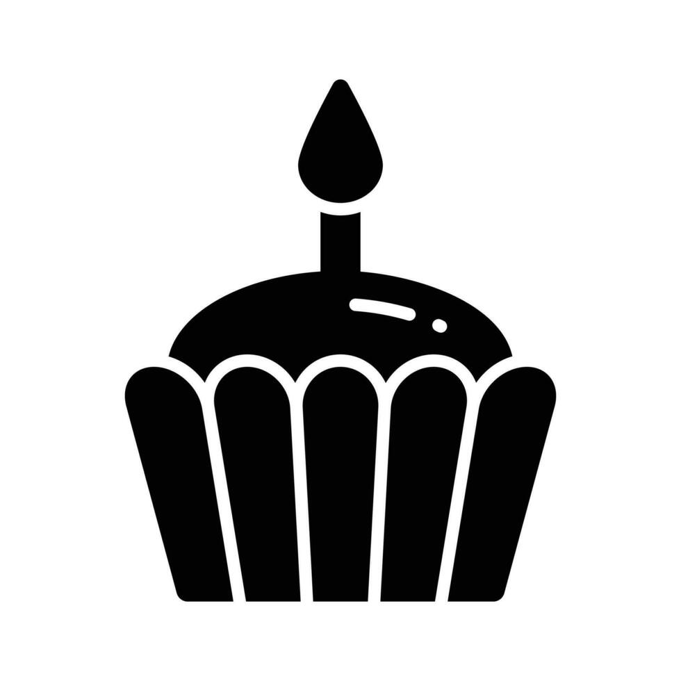 Grab this carefully crafted icon of cupcake, small cupcake with candle on it, birthday cake vector design