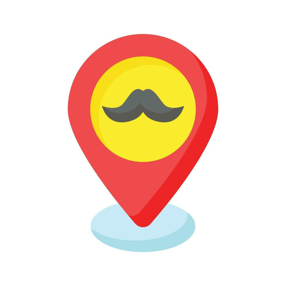 Barbershop location, salon point, Mustache inside map pin, hairdresser location vector