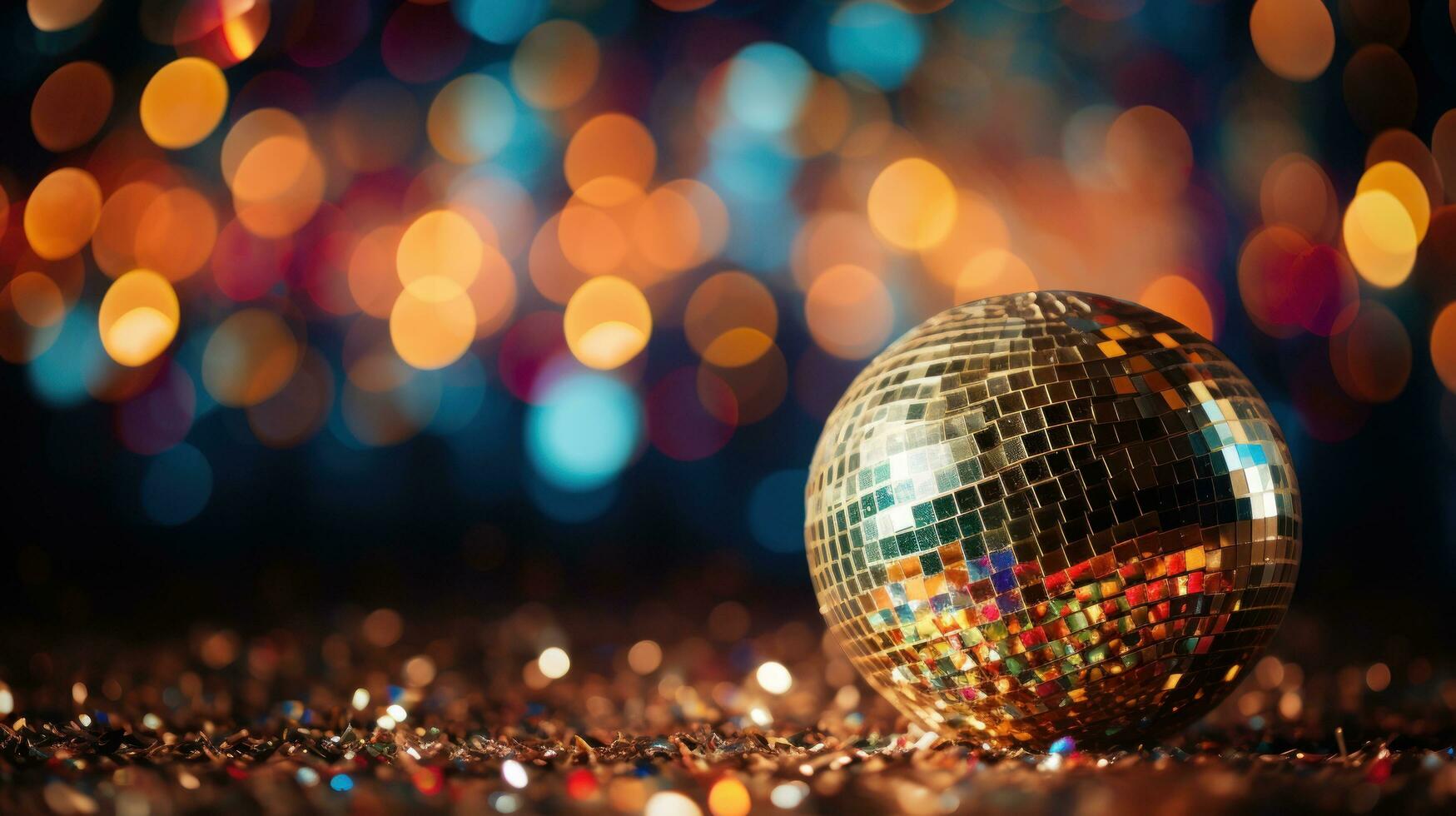 AI generated disco ball background with copy space photo