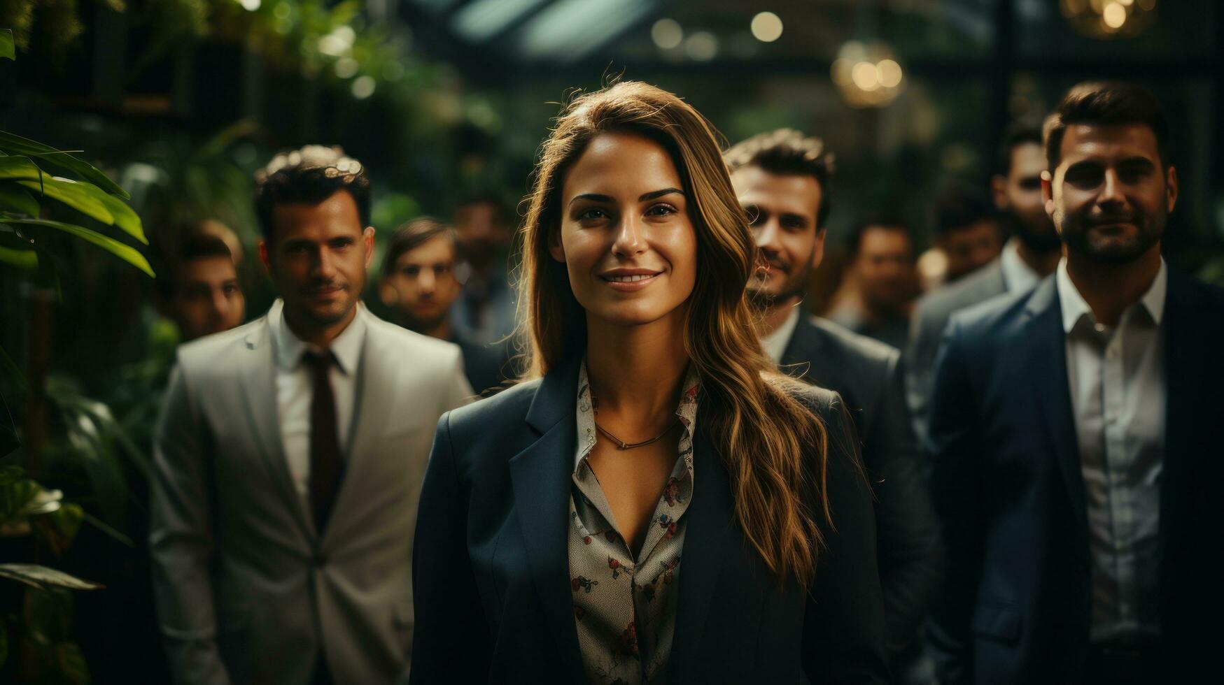 AI generated group of businessman in bodern office photo
