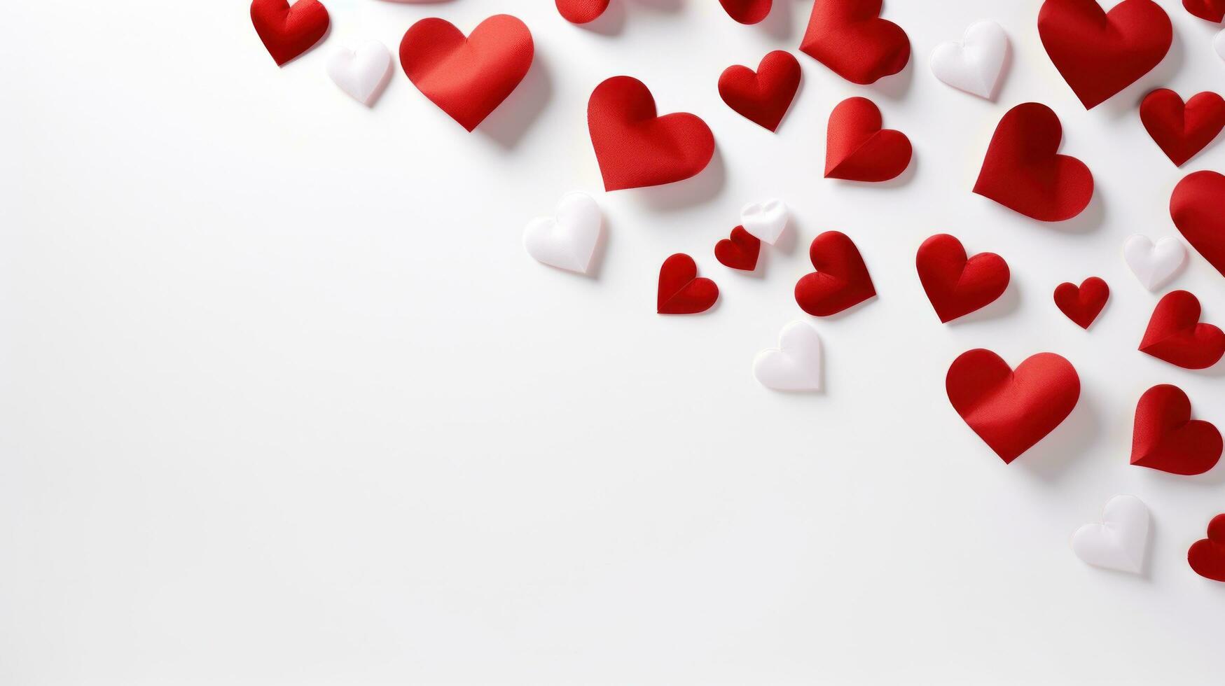 AI generated red hearts on white background with copy space photo