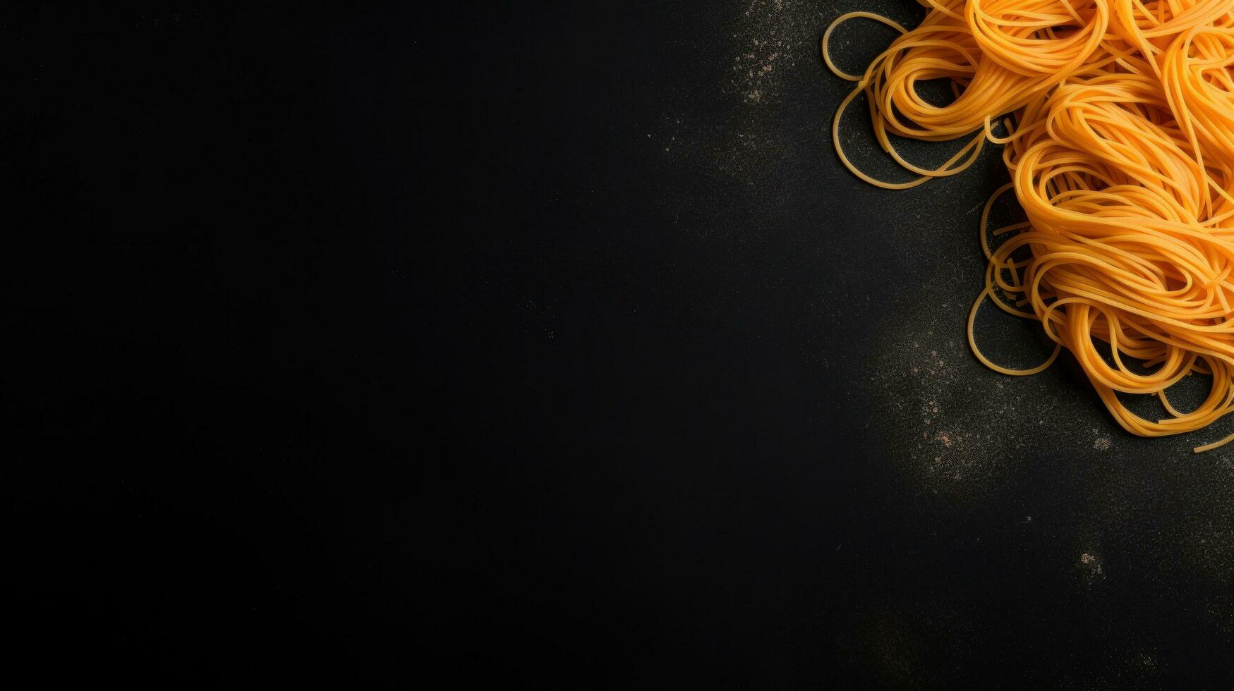 AI generated pasta on black background with copy space photo