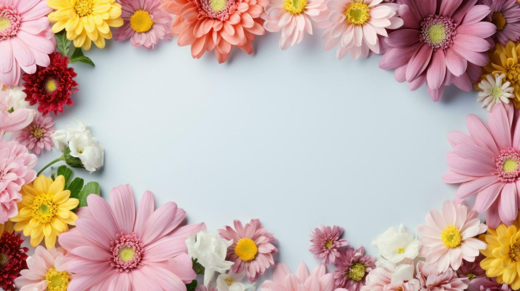 AI generated summer flowers background with copy space photo