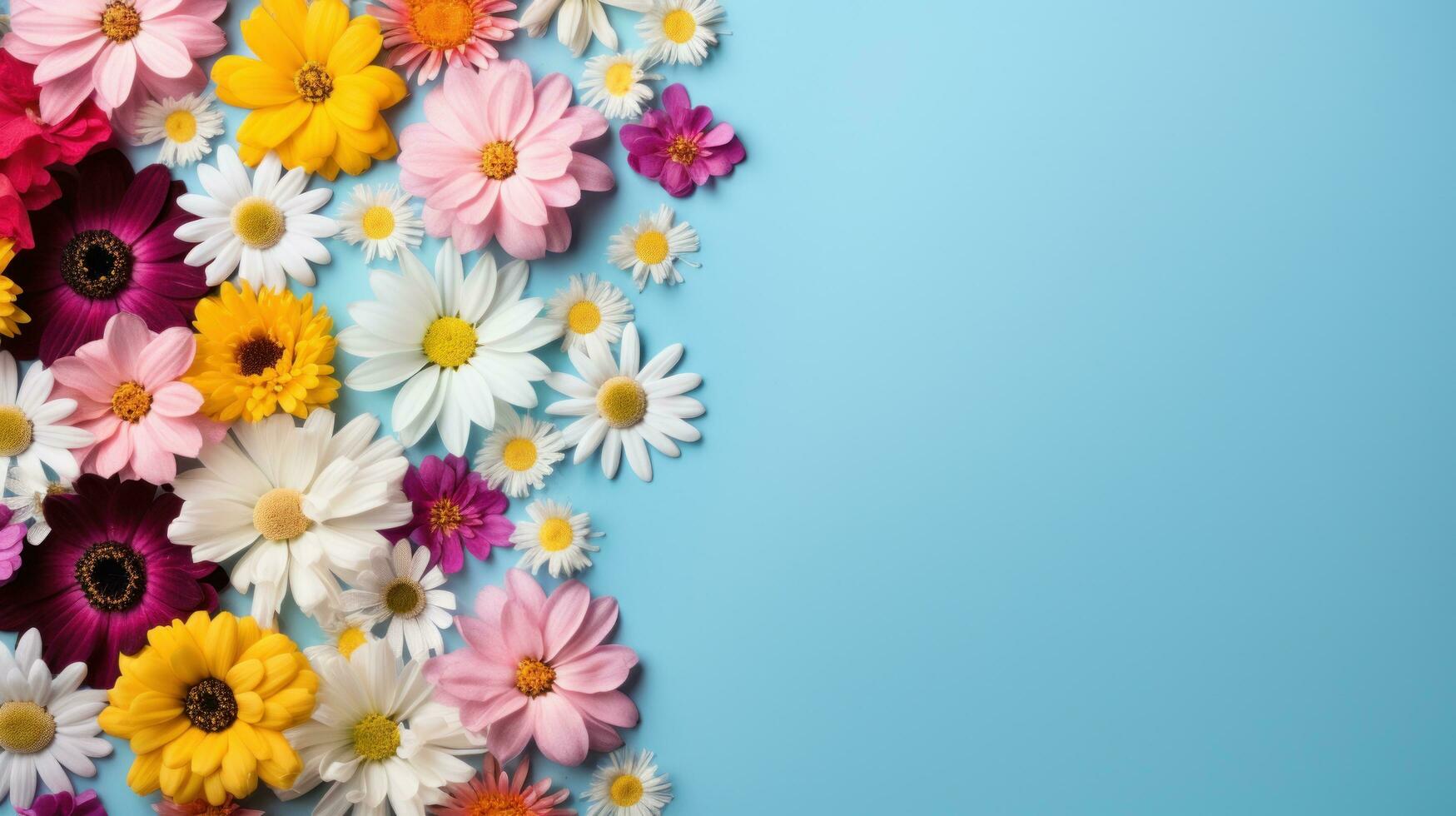AI generated summer flowers background with copy space photo