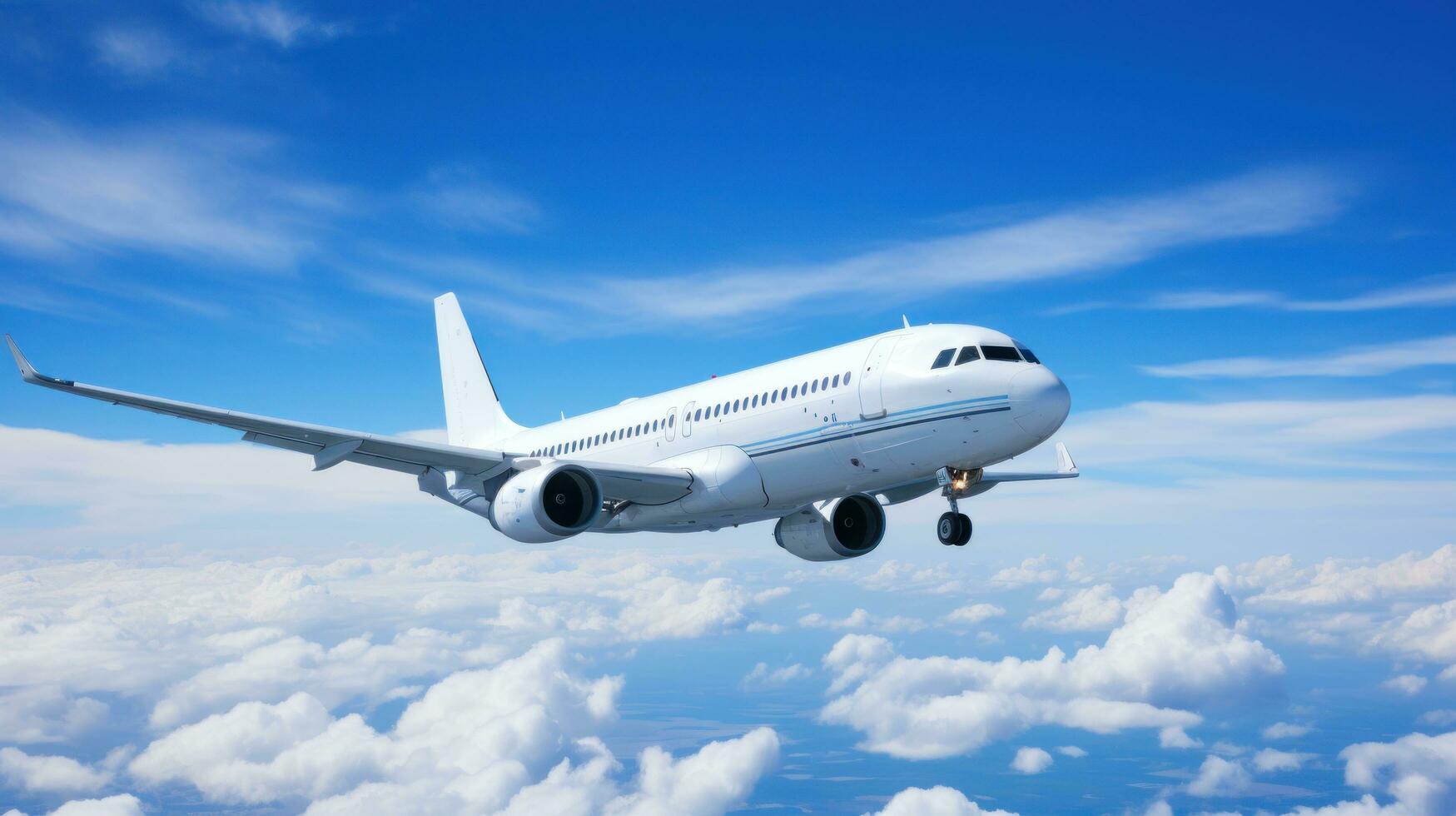 AI generated white airplane against blue sky, photo