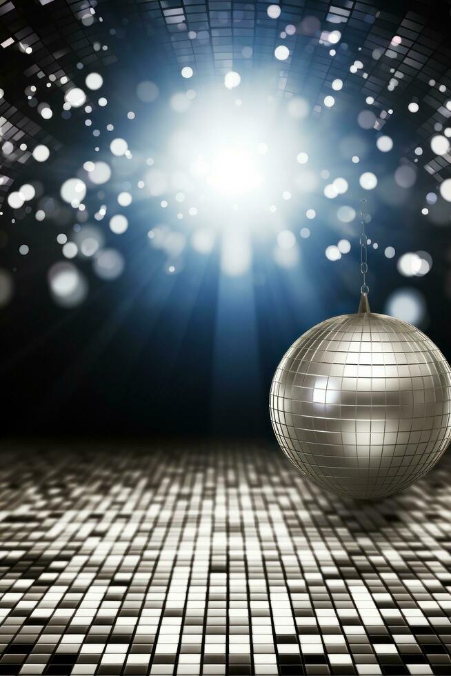 AI generated disco ball background with copy space photo