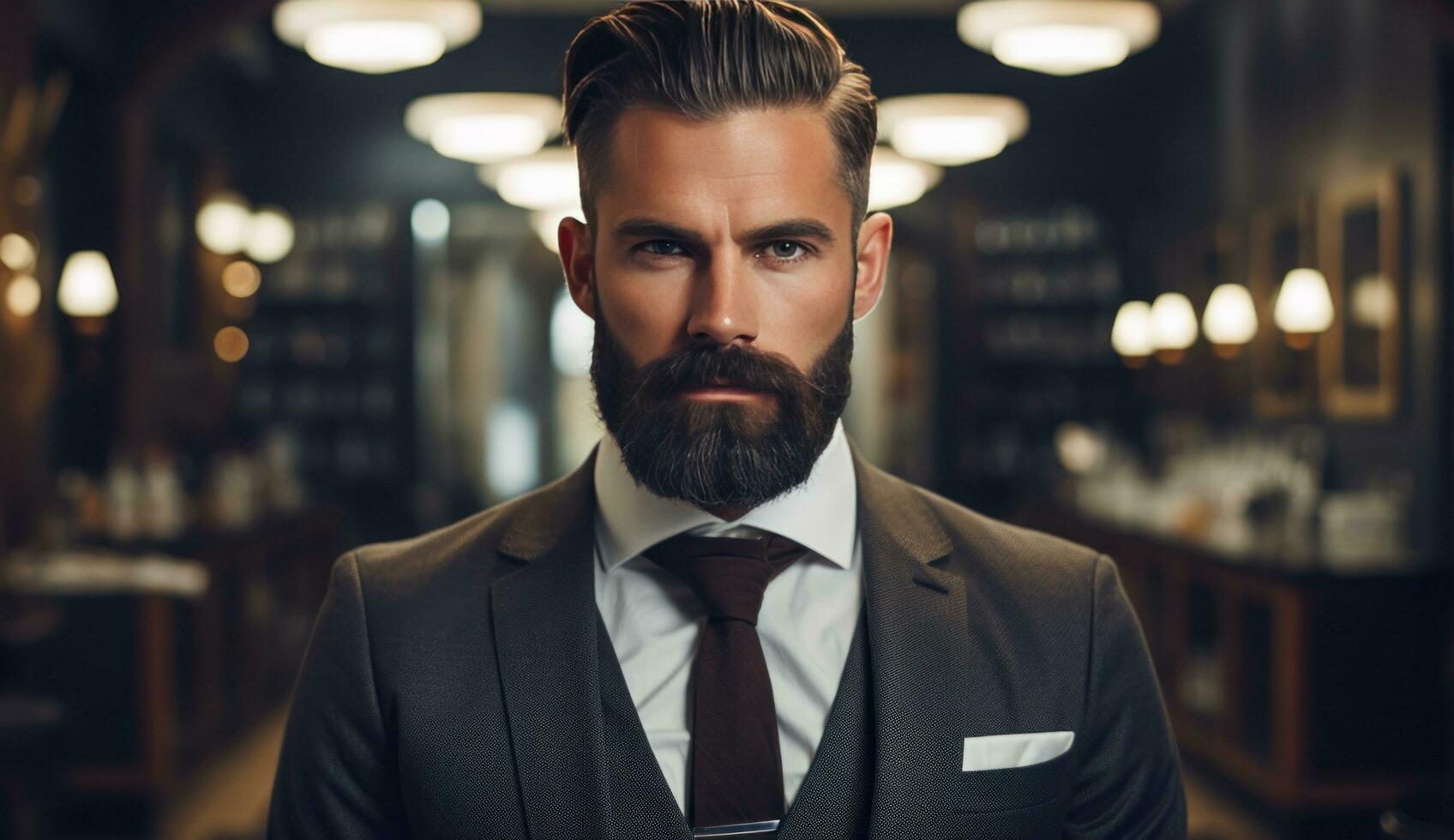 AI generated a bearded gentleman in a barber shop photo