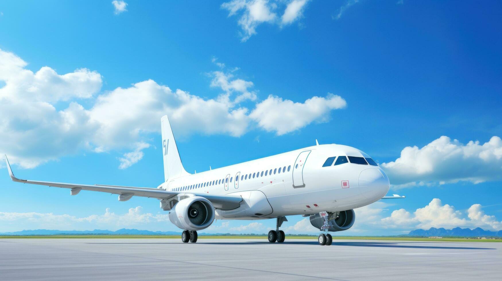 AI generated white airplane against blue sky, photo