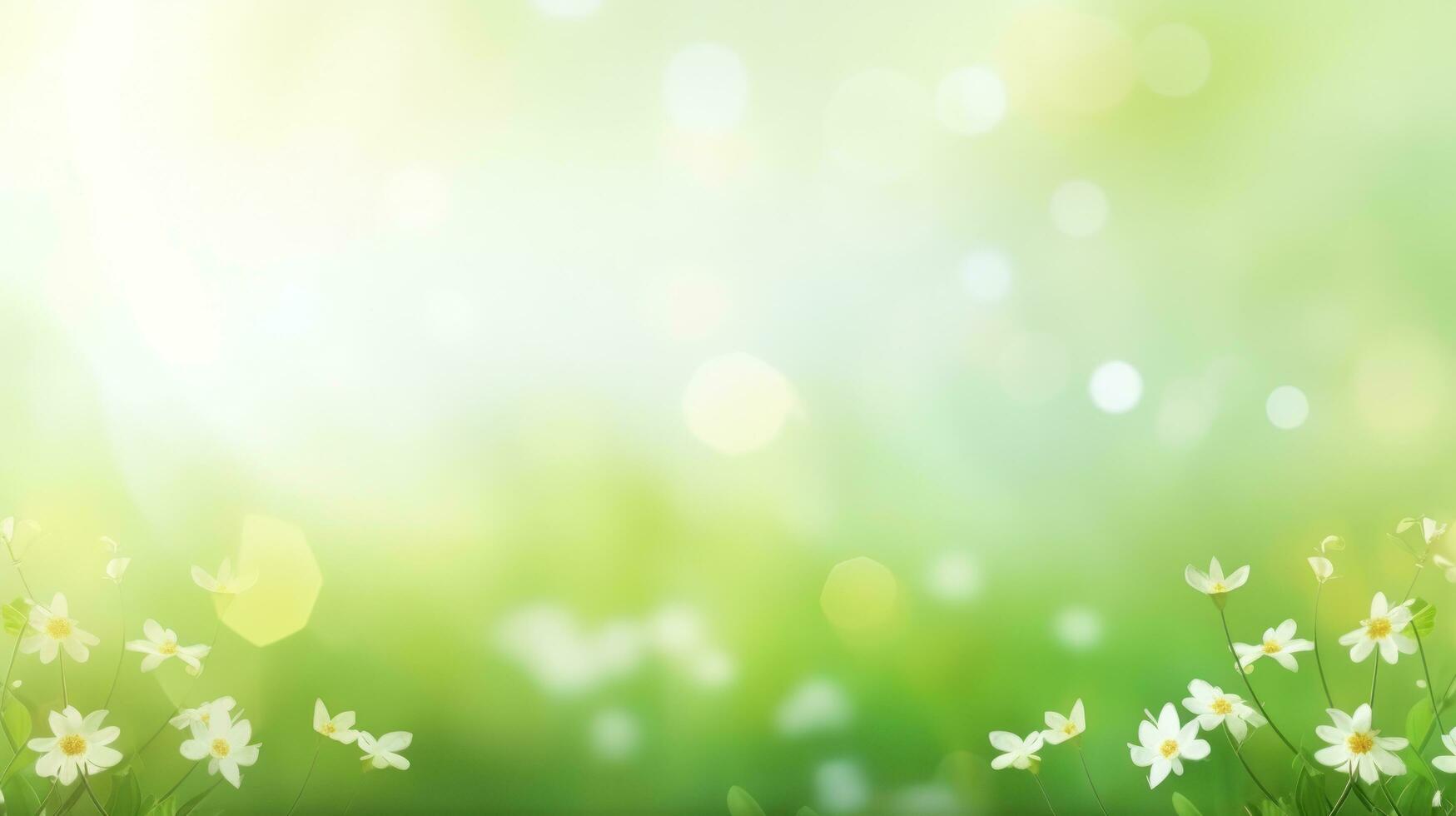 AI generated spring green meadow against blue sky background photo