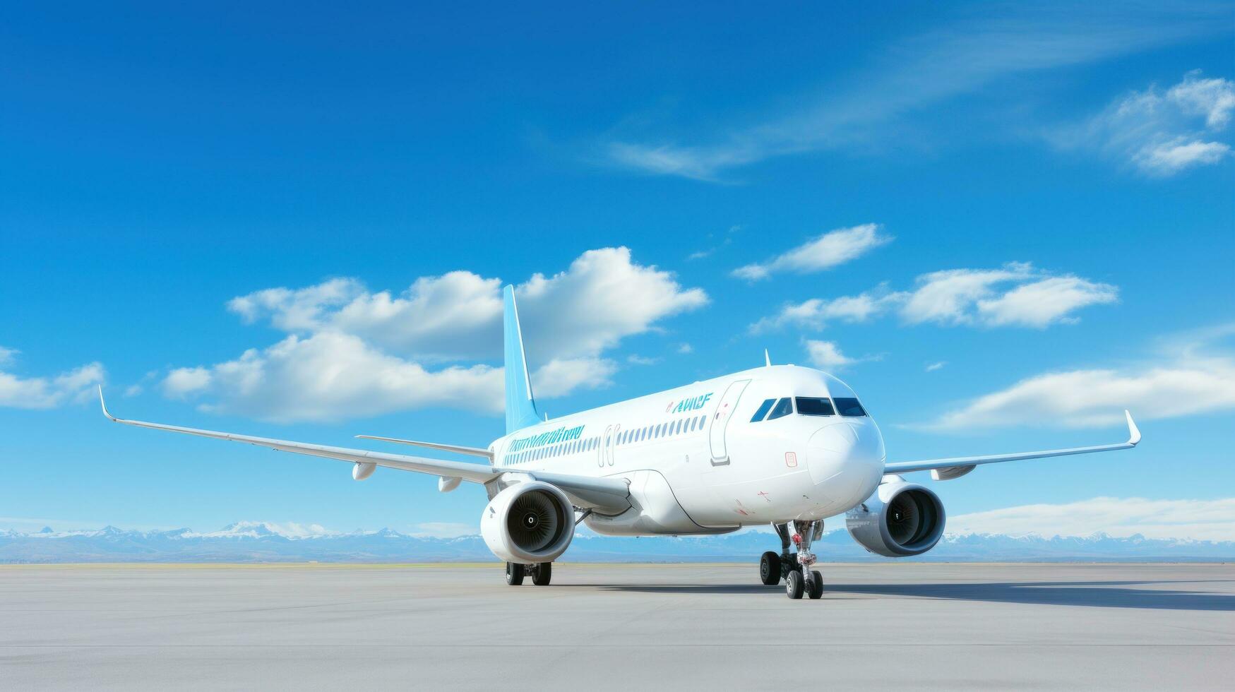 AI generated white airplane against blue sky, photo