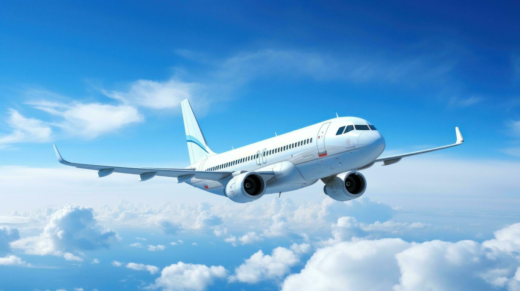 AI generated white airplane against blue sky, photo