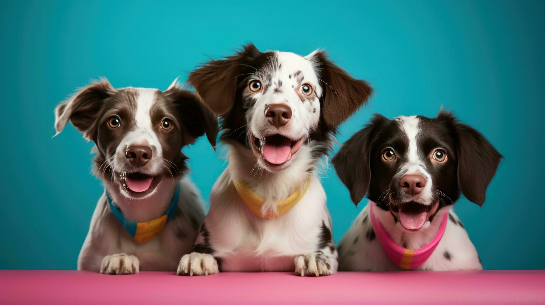 AI generated dogs in birthday cap on vivid background photo