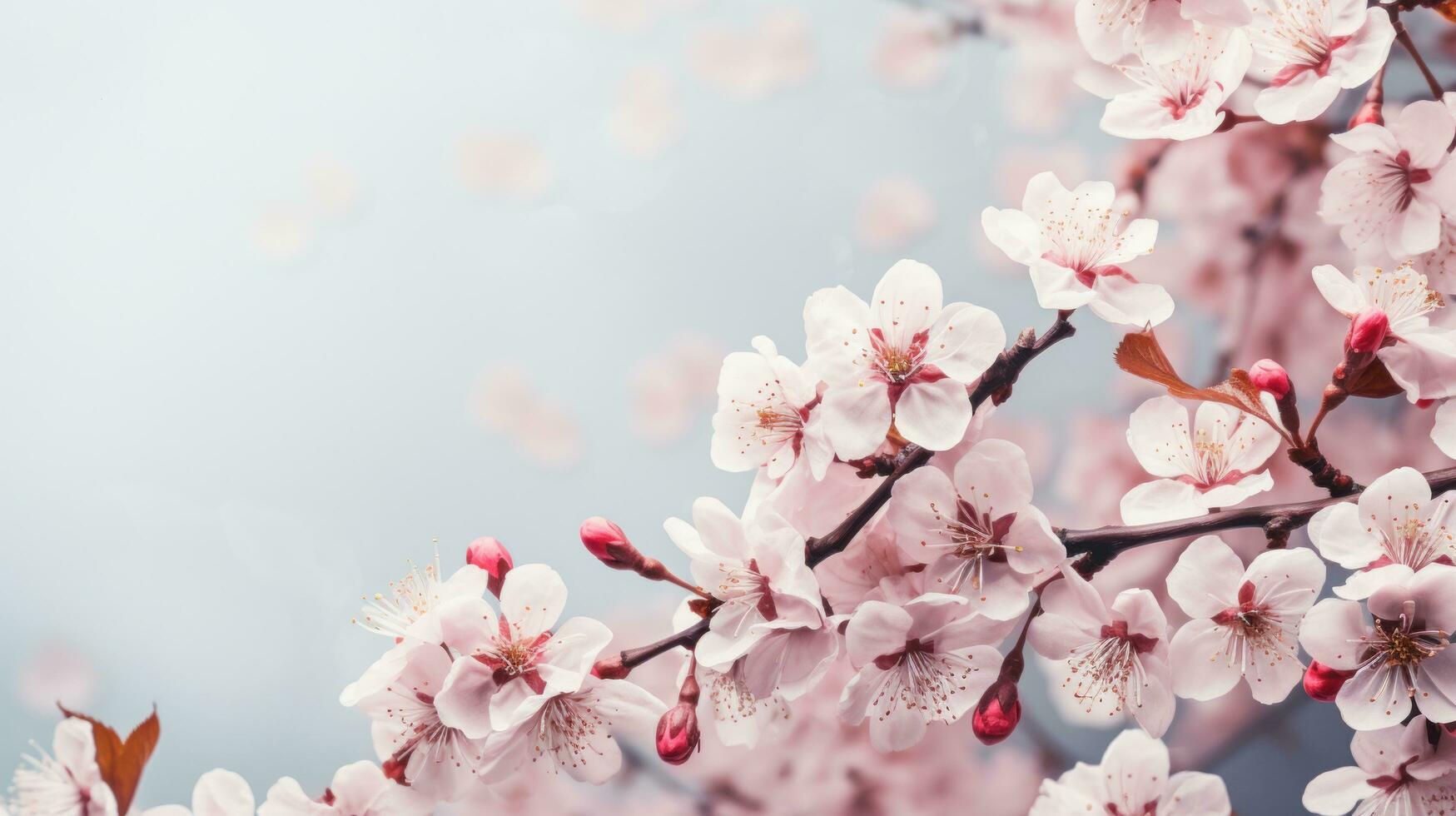 AI generated spring sakura background with copy space photo