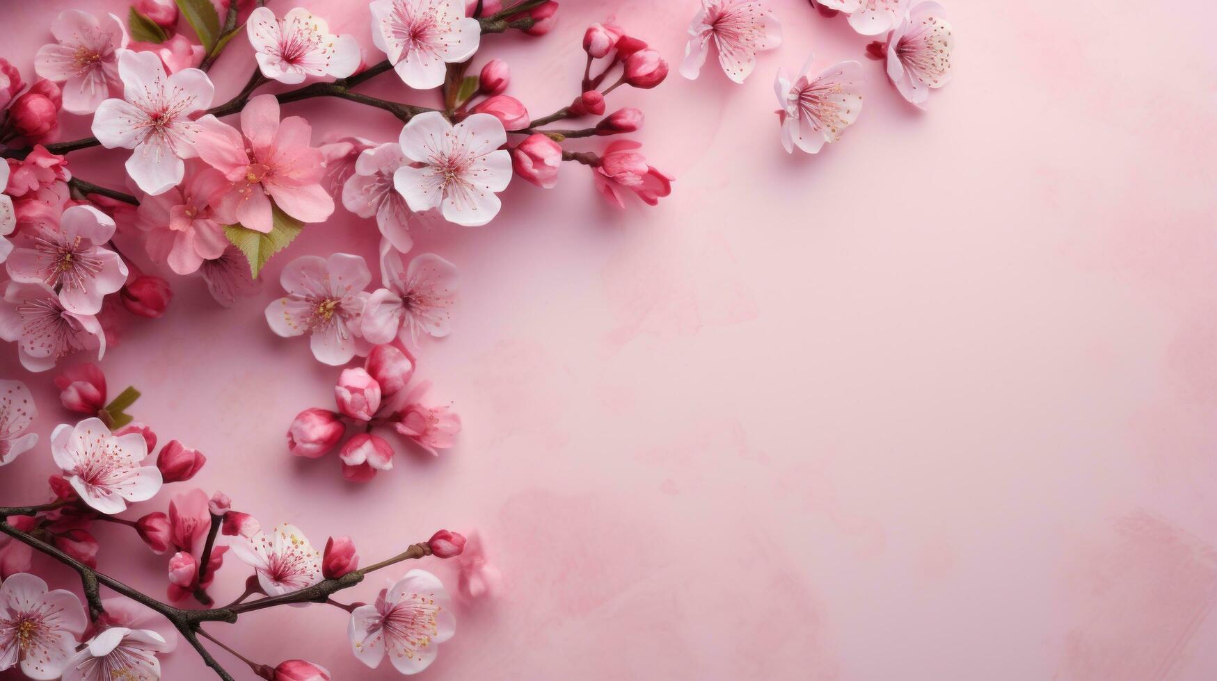 AI generated spring sakura background with copy space photo